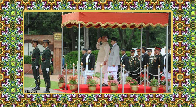 Ceremony in honor of Narendra Modi at Kathmandu's Tribhuvan International Airport.