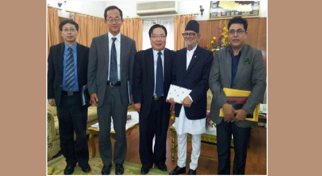 Mr. Huiping Hang, Mr. Kenichi Yokoyama, Mr. Wencai Zhang, Prime Minister Sushil Koirala, Mr. Chiranjivi Nepal